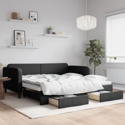 Lit de jour avec gigogne et tiroirs sans matelas noir 100x200cm 