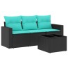 Salon de jardin 4 pcs avec coussins noir résine tressée 