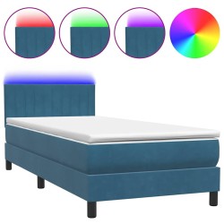 Sommier à lattes de lit et matelas bleu foncé 80x220 cm velours 