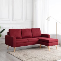 Canapé à 3 places avec repose-pied Rouge bordeaux Tissu 