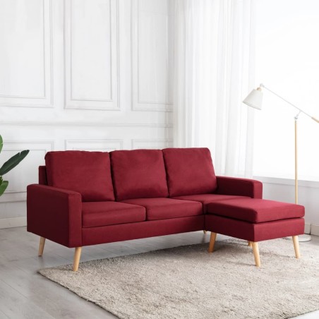 Canapé à 3 places avec repose-pied Rouge bordeaux Tissu 