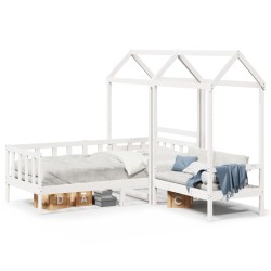 Ensemble de lit de jour et de banc avec toit sans matelas blanc 