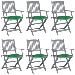 Chaises pliables d'extérieur lot de 6 et coussins Bois d'acacia 