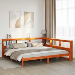 Lit bibliothèque sans matelas cire marron 180x200 cm pin massif 