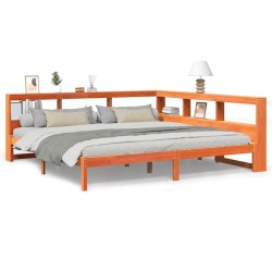 Lit bibliothèque sans matelas cire marron 180x200 cm pin massif 