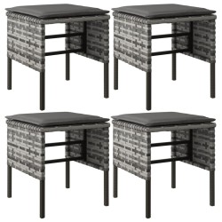 Repose-pieds de jardin et coussins lot de 4 Gris Résine tressée 