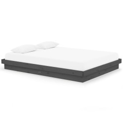 Cadre de lit sans matelas gris bois massif 