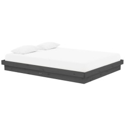 Cadre de lit sans matelas gris bois massif 