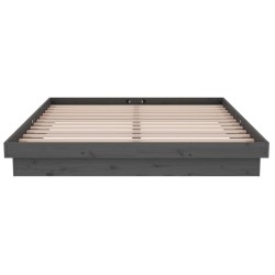 Cadre de lit sans matelas gris bois massif 
