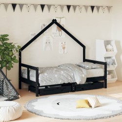 Cadre de lit pour enfant tiroirs noir 80x160 cm bois pin massif 
