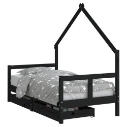 Cadre de lit pour enfant tiroirs noir 80x160 cm bois pin massif 