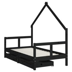 Cadre de lit pour enfant tiroirs noir 80x160 cm bois pin massif 