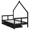 Cadre de lit pour enfant tiroirs noir 80x160 cm bois pin massif 