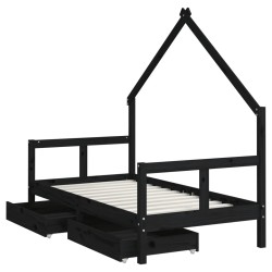 Cadre de lit pour enfant tiroirs noir 80x160 cm bois pin massif 
