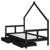 Cadre de lit pour enfant tiroirs noir 80x160 cm bois pin massif 