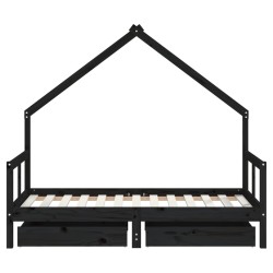 Cadre de lit pour enfant tiroirs noir 80x160 cm bois pin massif 