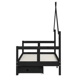 Cadre de lit pour enfant tiroirs noir 80x160 cm bois pin massif 