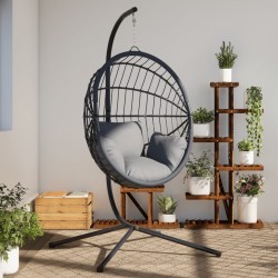 Support de chaise suspendue en forme d'œuf noir acier 