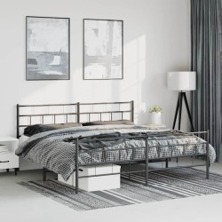 Cadre de lit métal sans matelas avec pied de lit noir 193x203cm 