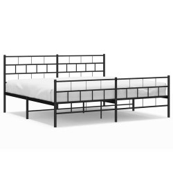 Cadre de lit métal sans matelas avec pied de lit noir 193x203cm 