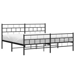 Cadre de lit métal sans matelas avec pied de lit noir 193x203cm 