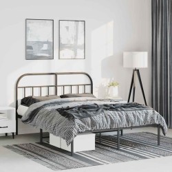 Cadre de lit métal sans matelas avec tête de lit noir 150x200cm 