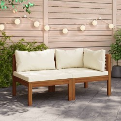 Ensemble de canapés 2 pcs et coussins blanc crème Acacia solide 