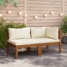 Ensemble de canapés 2 pcs et coussins blanc crème Acacia solide 