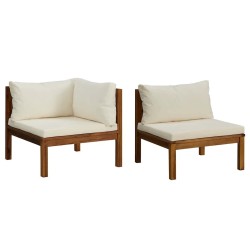 Ensemble de canapés 2 pcs et coussins blanc crème Acacia solide 