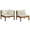 Ensemble de canapés 2 pcs et coussins blanc crème Acacia solide 