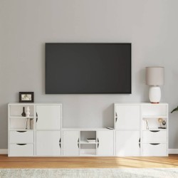Meubles TV 5 pcs avec rangement ODDA blanc bois de pin massif 