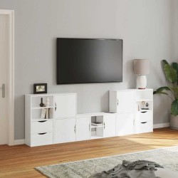 Meubles TV 5 pcs avec rangement ODDA blanc bois de pin massif 