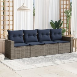 Salon de jardin 4 pcs avec coussins gris résine tressée 