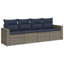 Salon de jardin 4 pcs avec coussins gris résine tressée 