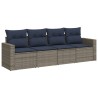 Salon de jardin 4 pcs avec coussins gris résine tressée 