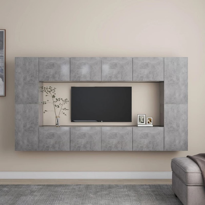 Ensemble de meubles TV 8 pcs Gris béton Bois d'ingénierie Ensemble de meubles TV 8 pcs Gris béton Bois d'ingénierie