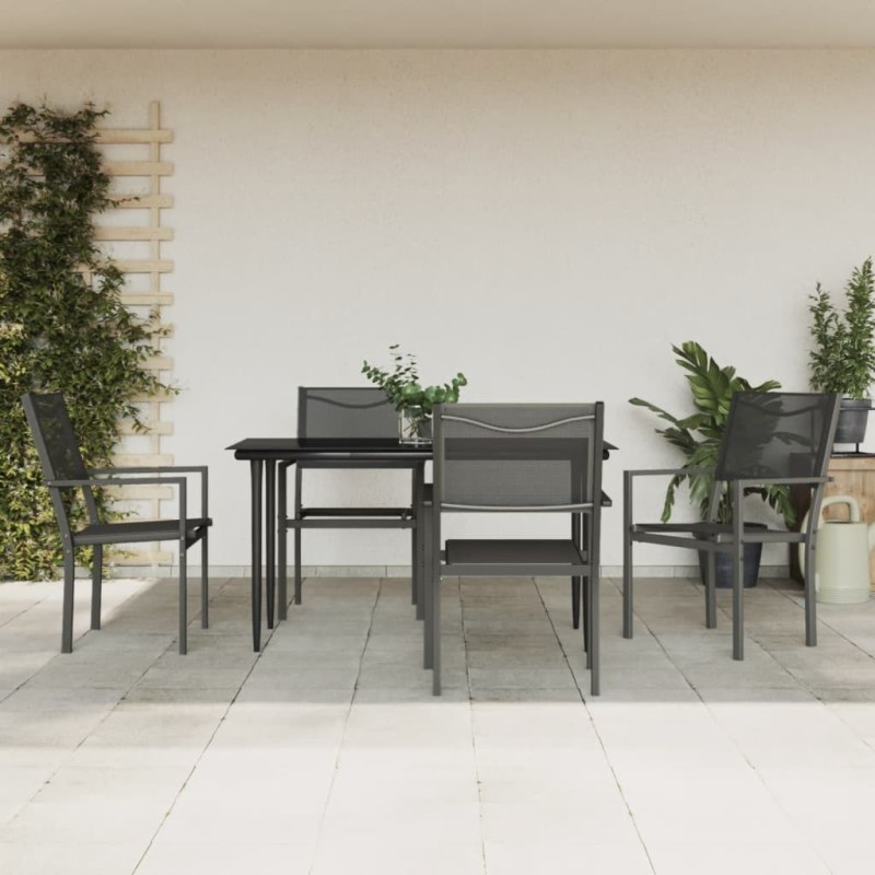 Ensemble à manger de jardin 5 pcs noir textilène et acier 