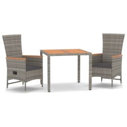 Ensemble à manger de jardin 3 pcs coussins gris résine tressée 