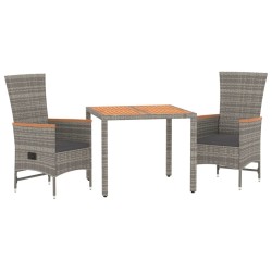 Ensemble à manger de jardin 3 pcs coussins gris résine tressée 