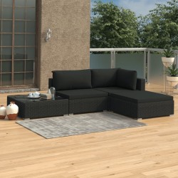Salon de jardin 4 pcs avec coussins Résine tressée Noir 