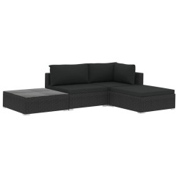 Salon de jardin 4 pcs avec coussins Résine tressée Noir 