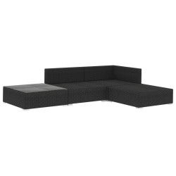 Salon de jardin 4 pcs avec coussins Résine tressée Noir 