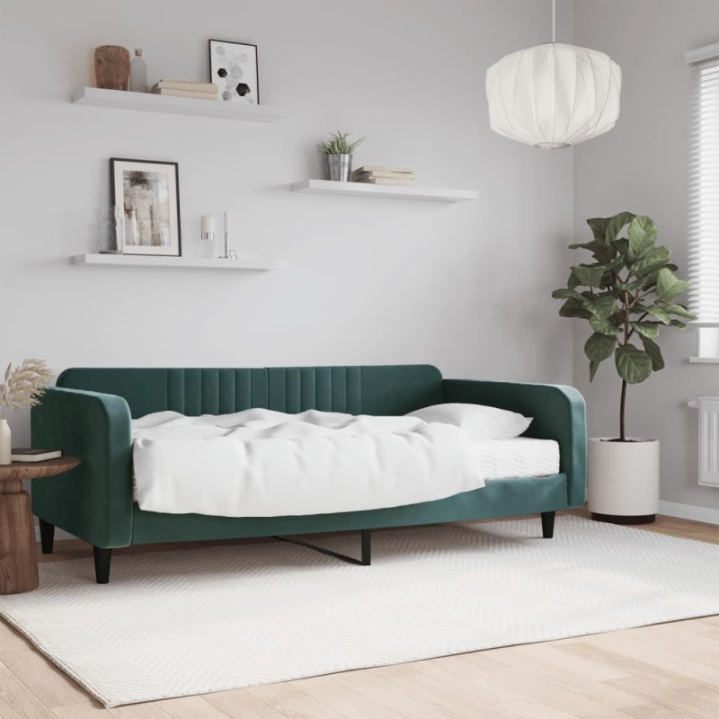 Lit de jour avec matelas vert foncé 100x200 cm velours 