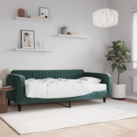 Lit de jour avec matelas vert foncé 100x200 cm velours 