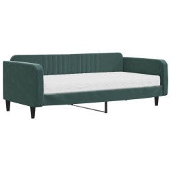 Lit de jour avec matelas vert foncé 100x200 cm velours 