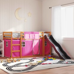 Lit superposé sans matelas avec toboggan et rideaux 90x190 cm 