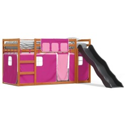 Lit superposé sans matelas avec toboggan et rideaux 90x190 cm 