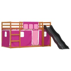 Lit superposé sans matelas avec toboggan et rideaux 90x190 cm 
