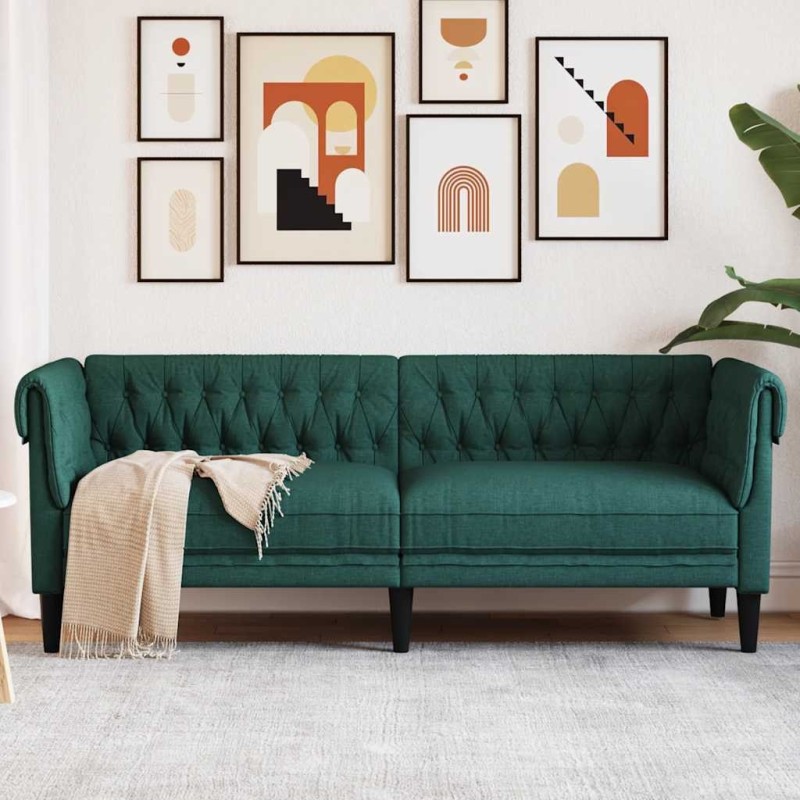 Canapé Chesterfield 3 places vert foncé tissu 