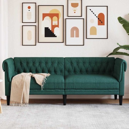 Canapé Chesterfield 3 places vert foncé tissu 